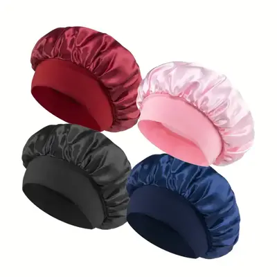 Luxury Satin Shower Cap with Adjustable Elastic Band - Waterproof, Soft Sleeping Hair Cap for Night Care, Conditions Hair and...