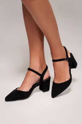 Goddiva Pointed Slingback Block Heels - Black