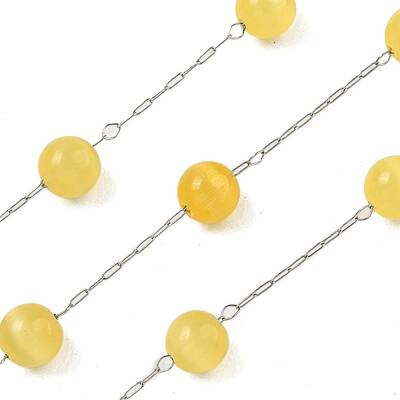 304 Stainless Steel with Glass Cat Eye Link Chains