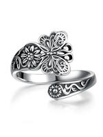 Vintage Butterfly & Sunflower Design Cuff Ring, Summer 2024 New Dainty Jewelry for Daily Clothing Decor, Party, Minimalist Ae...