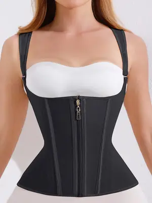 Women's Solid Color Sexy Open Bust Adjustable Hook & Eye Closure Shapewear Waist Trainer, Girdle Highwaist Tummy Control Shap...