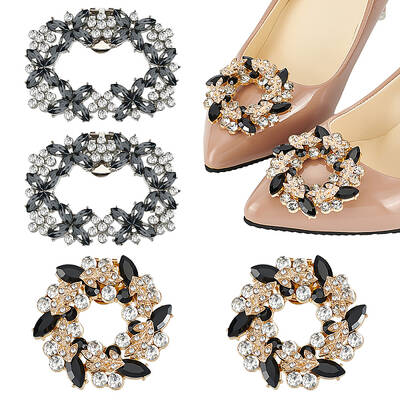 4Pcs 2 Styles Flower Brass Rhinestone Shoe Decorations