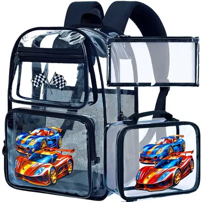 3PCS Clear Backpack, Heavy Duty Transparent Bookbag with Lunch Box, See Through PVC Sequins School Backpacks for Boys Girls -...