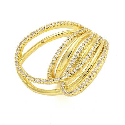 Brass Micro Pave Clear Cubic Zirconia Cuff Finger Rings