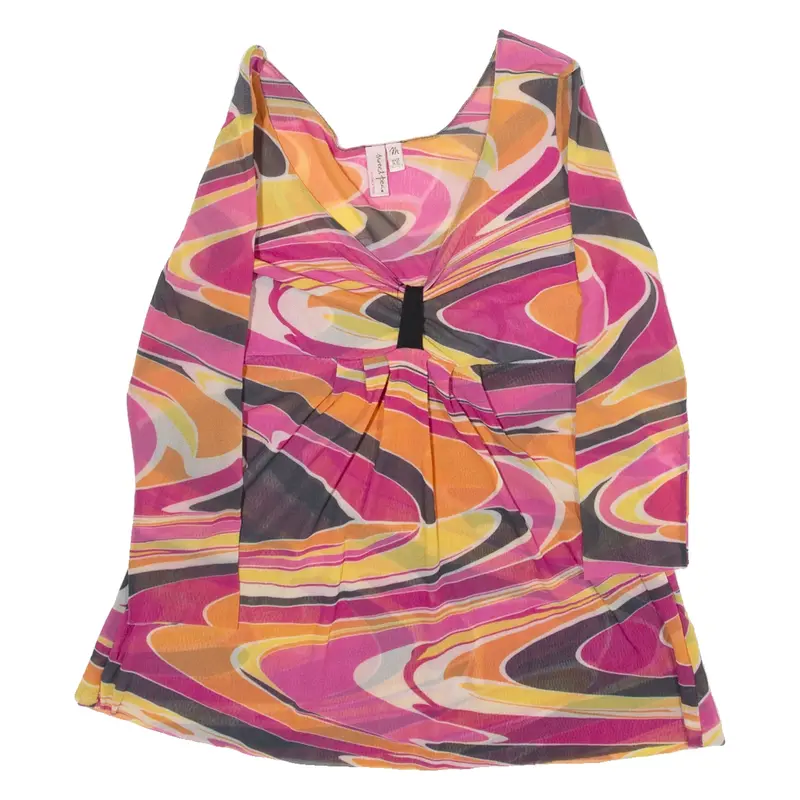 Womens Blouse Top Pink V-Neck Long Sleeve Crazy Pattern XXS