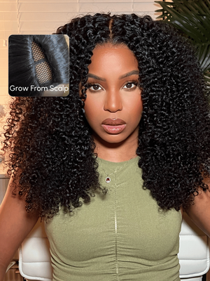EasiContour™ V Part Minimal Glueless Kinky Curly Glueless Wig 150% Density