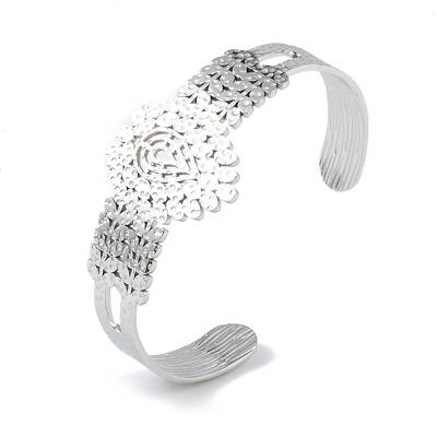 Non-Tarnish 304 Stainless Steel Hollow Leaf Open Cuff Bangles for Women