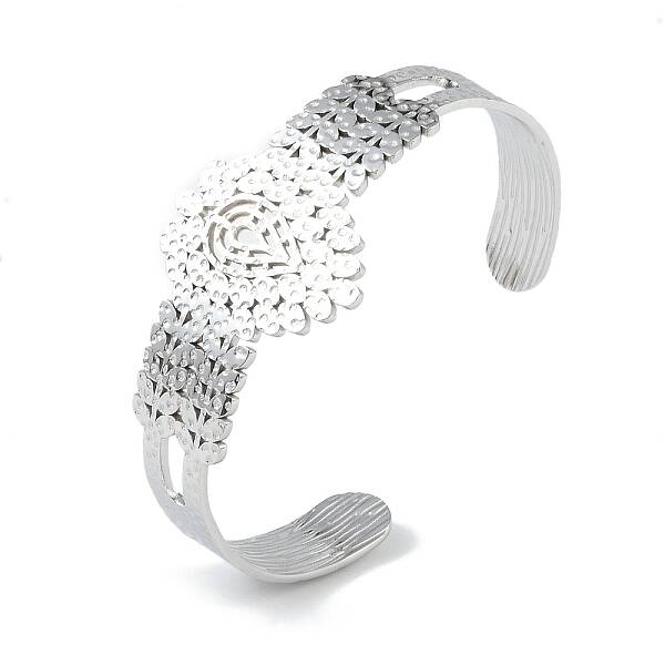 Non-Tarnish 304 Stainless Steel Hollow Leaf Open Cuff Bangles for Women