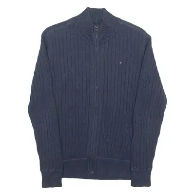 TOMMY HILFIGER Boys Jumper Blue High Neck Tight Knit 12-13Y