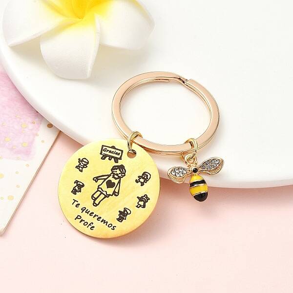 Alloy Rhinestone & 201 Stainless Steel Keychain