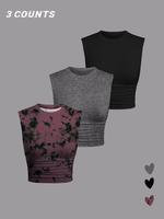 Women's Solid/Tie Dye Print Round Neck Tank Top, Casual Sleeveless Top for Summer, Ladies Clothes for Daily Wear