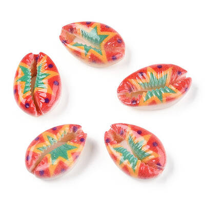 Flower Printed Cowrie Shell Beads