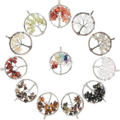 12Pcs 12 Colors Gemstone Pendants