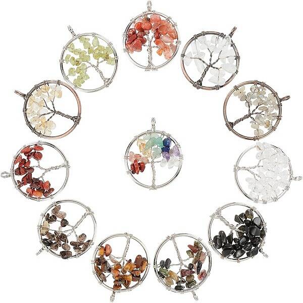 12Pcs 12 Colors Gemstone Pendants