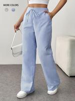 Women's Striped Print Drawstring Waist Wide Leg Pants, Casual Pocket Trousers for Spring & Fall, Women's Bottoms for Daily We...