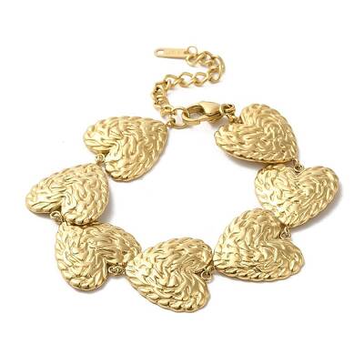 304 Stainless Steel Textured Heart Link Chain Bracelets