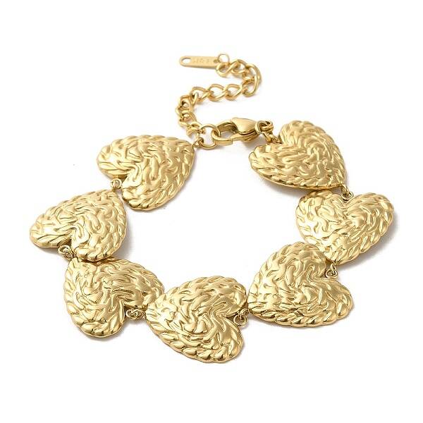 304 Stainless Steel Textured Heart Link Chain Bracelets