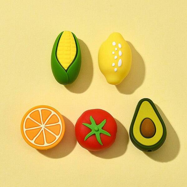5Pcs 5 Styles Food Grade Eco-Friendly Silicone Focal Beads
