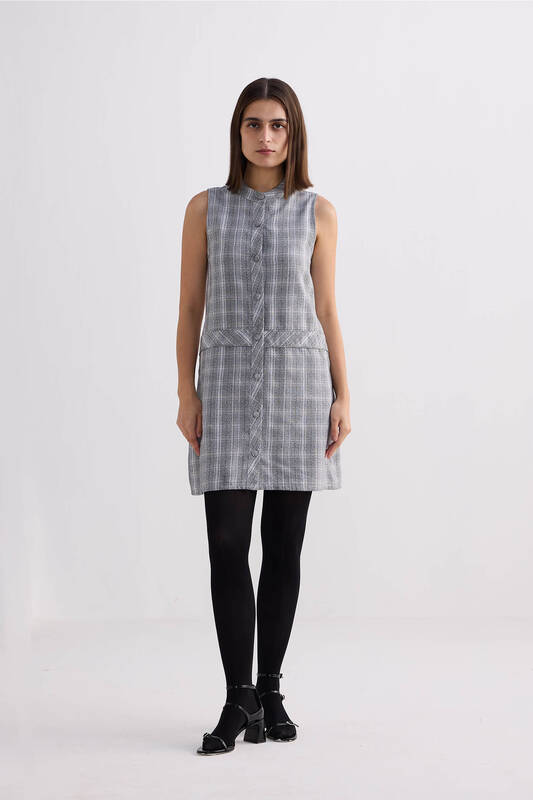 The Cotton Tweed Shift Dress in Grey | Color: Steel Breeze | Size: L