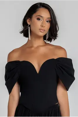 Goddiva Bardot Corset Top - Black