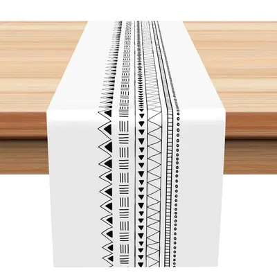 Black Pattern Line Repeat White Simple Table Runner - Aperturee