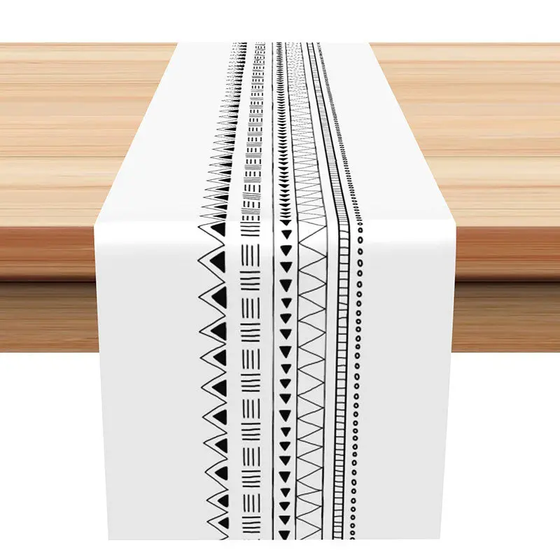 Black Pattern Line Repeat White Simple Table Runner - Aperturee