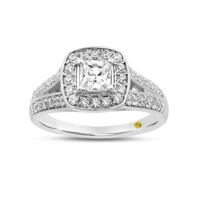 Princess Cut Cushion Shaped Lab Created Diamond Engagement Ring | 14K White Gold 3/4 CT. TW.