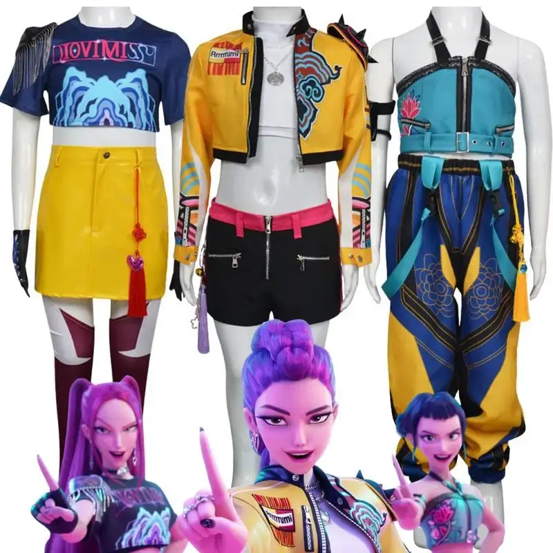 ZDJ Kids Kpop Demon Hunters Rumi Zoey Mira Cosplay Huntrix Costume For Girls Clothes Group Idol Roleplay Halloween Carnival S...