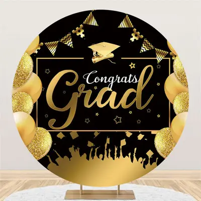 Gold Balloons Round Glitter Black Grad Backdrop - Aperturee