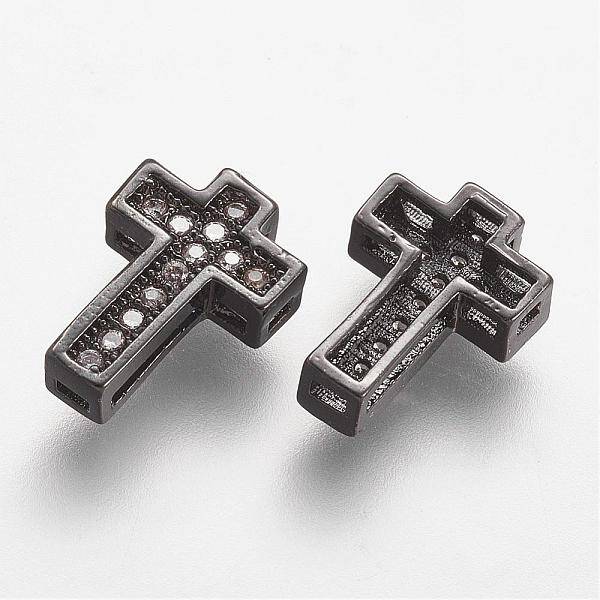 Brass Micro Pave Cubic Zirconia Beads