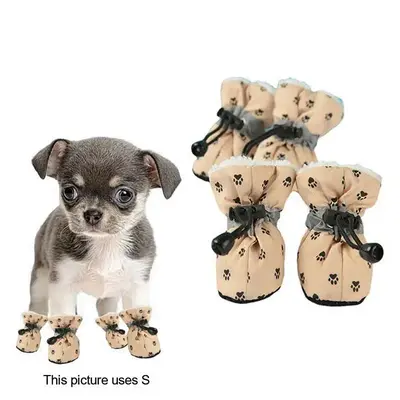 Cat & Dog Claw Pattern Pet Shoes, 4 Counts Adjustable Plus Velvet Reflective Dog Shoes For Small Medium Dogs