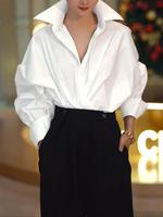 Women's Plain Batwing Sleeve Shirt, Casual Long Sleeve Collared Top Blouse for Spring & Fall, Ladies Clothes for Daily Wear