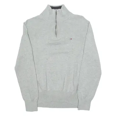 TOMMY HILFIGER Mens Jumper Grey 1/4 Zip Tight Knit S