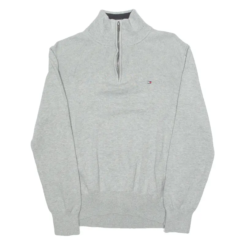 TOMMY HILFIGER Mens Jumper Grey 1/4 Zip Tight Knit S
