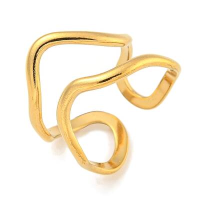 Ion Plating(IP) 304 Stainless Steel Irregular Open Cuff Ring for Women
