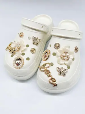 Summer Flowers & Butterfly & Rhinestones & Faux Pearls & Letter Design Shoes Decorations, 12 Counts Novelty Shoes Decorations...