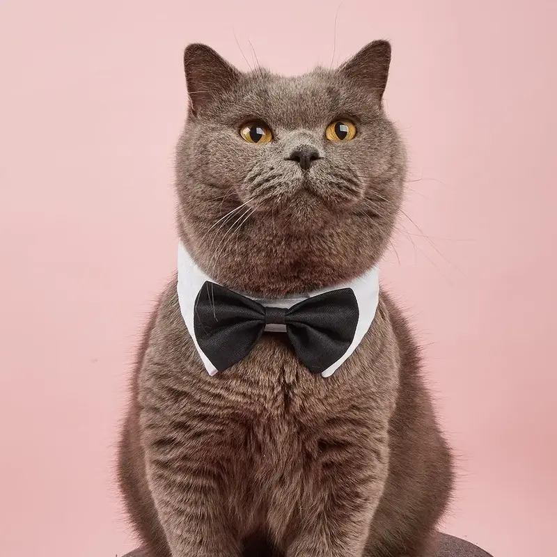 Adjustable Bow Tie Decor Tuxedo Cat Collar, Formal Dog Bow Tie Pet Collar, Fashionable Wedding and Party Pet Clothes, Decorat...