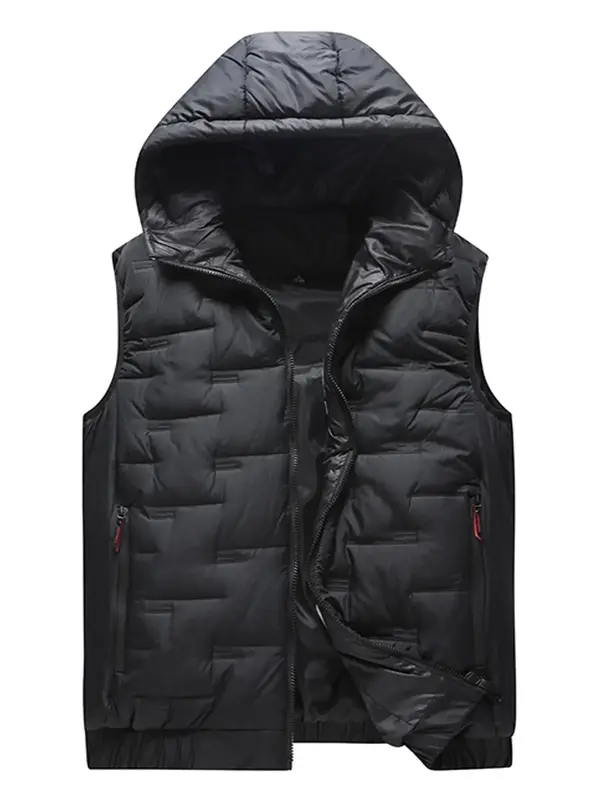 Men's Solid Zip Up Padded Gilet, Loose Pocket Hooded Vest Puffer Jacket, Thick Warm Sleeveless Coat for Fall & Winter, Please...