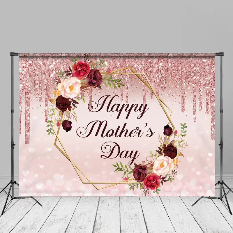 Sparkling Floral Bokeh Pink Happy Mothers Day Backdrop - Aperturee