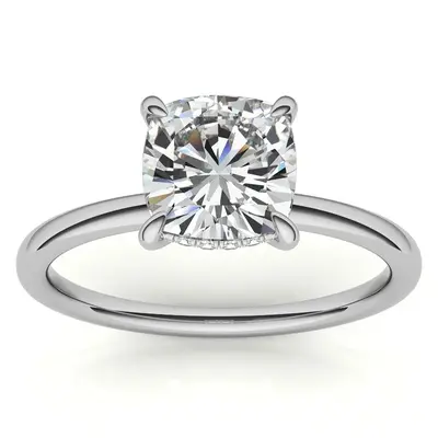 10K White Gold Cushion Cut Solitaire Moissanite Engagement Ring