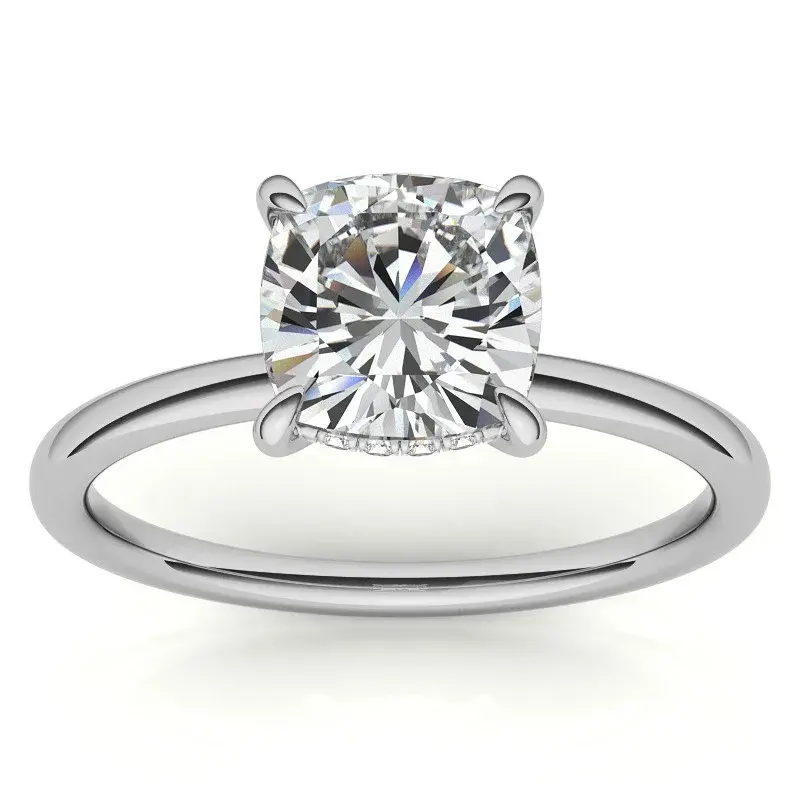 10K White Gold Cushion Cut Solitaire Moissanite Engagement Ring