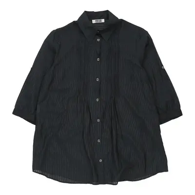 Perte Krizia Striped Shirt - Large Black Silk | Size: large