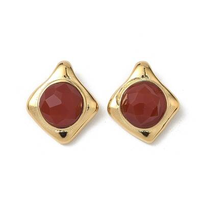 304 Stainless Steel Pave Faceted Natural Carnelian(Dyed & Heated) Pendants