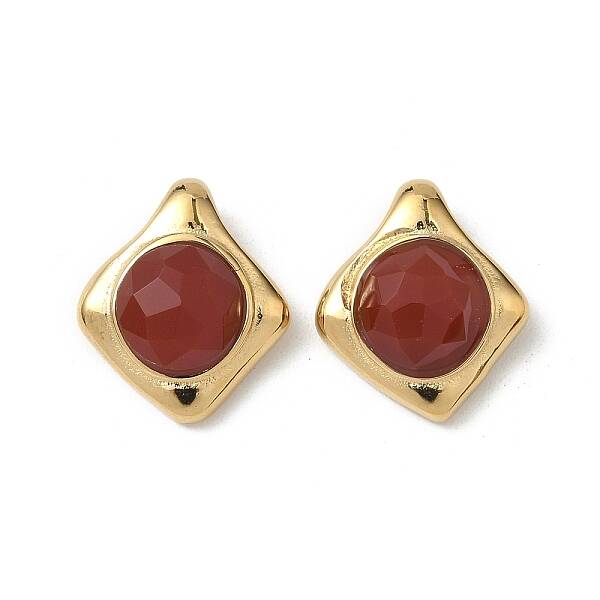 304 Stainless Steel Pave Faceted Natural Carnelian(Dyed & Heated) Pendants
