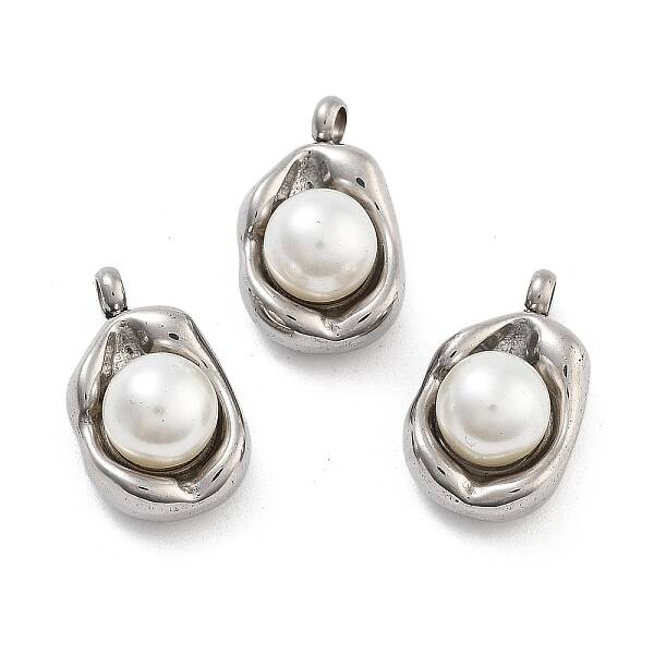 304 Stainless Steel Inlay ABS Pearl Pendants