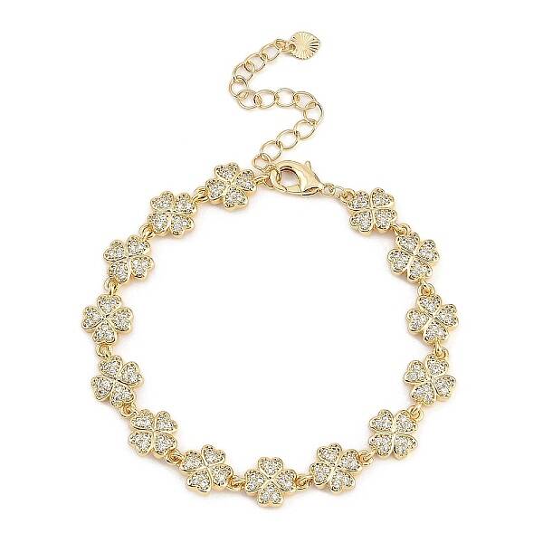Brass Micro Pave Cubic Zirconia Link Bracelets for Women