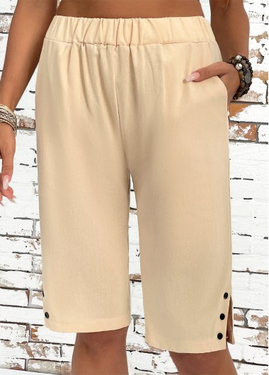 Modlily Light Camel Straight Leg Elastic Waist High Waisted Shorts - M