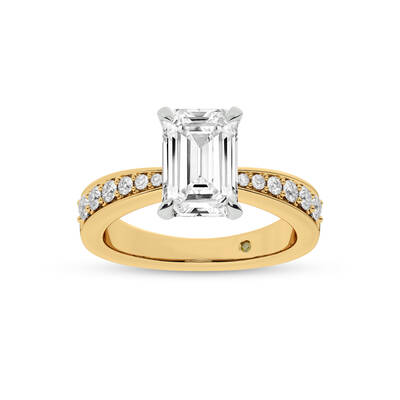 Rome Classic Pavé Set Emerald Cut Lab Grown Diamond Engagement Ring | 18K Yellow Gold 1 3/4 CT. TW.