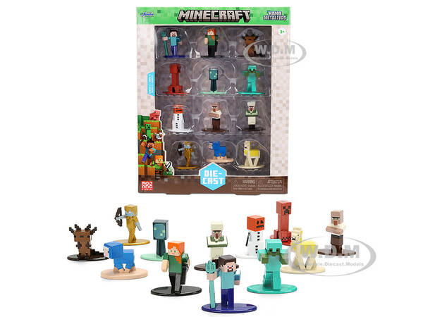 Set of 12 Diecast Figures Minecraft Video Game Nano Metalfigs Series Diecast Models by Jada