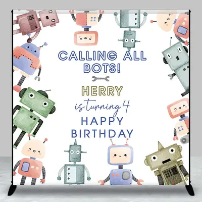 Calling All Bots Robots Custom Birthday Backdrop - Aperturee